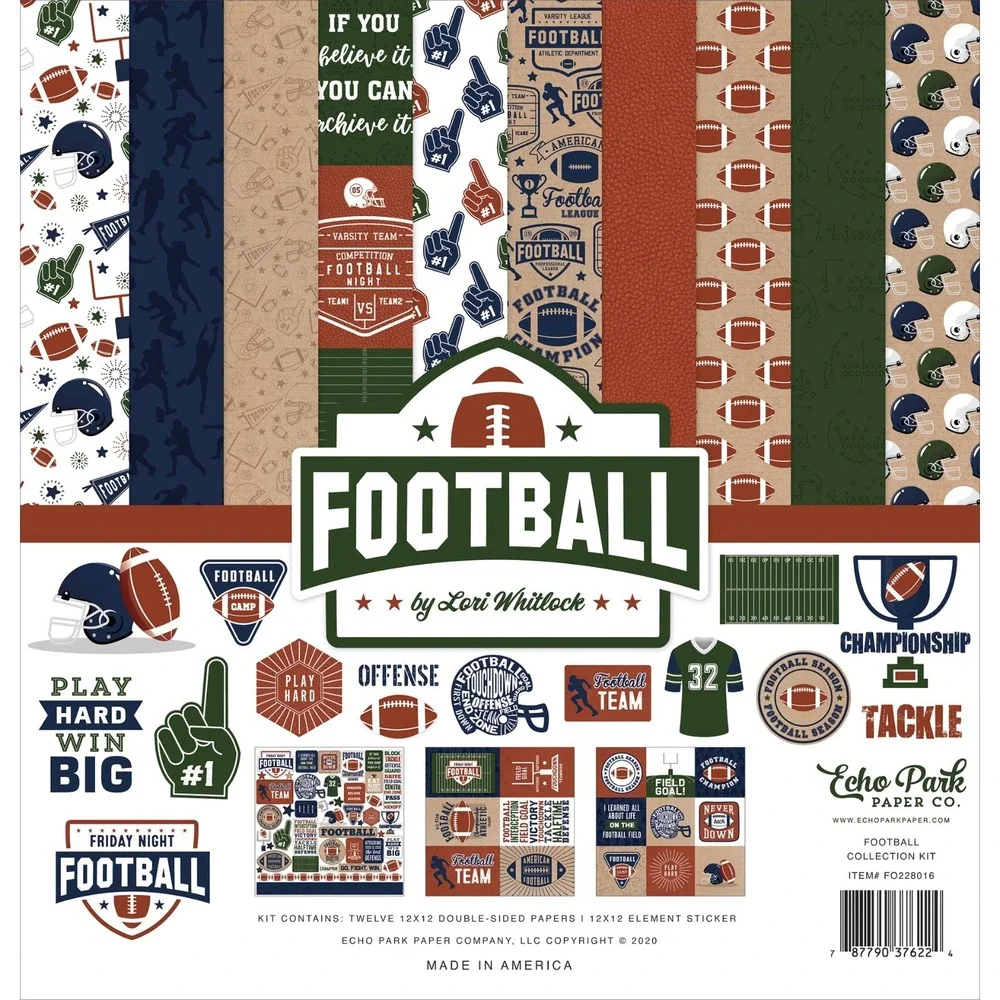 Echo Park Football Collection Kit 12x12 Papers Stickers Made USA Scrapbooking